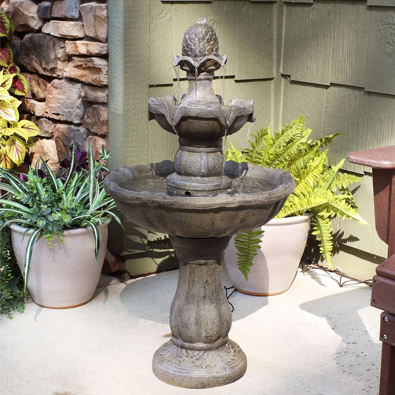 Sunnydaze Outdoor Backyard Polyresin Solar Powered 2-Tier Pineapple Top Water Fountain Feature - 33", 3 of 11