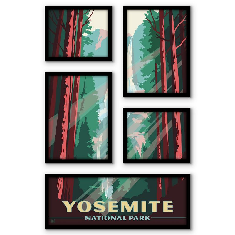 Americanflat Yosemite National Park 5 Piece Grid Wall Art Room Decor Set - botanical Modern Home Decor Wall Prints, 1 of 6