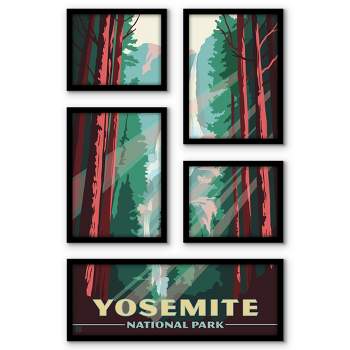 Americanflat Yosemite National Park 5 Piece Grid Wall Art Room Decor Set - botanical Modern Home Decor Wall Prints