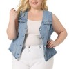 Agnes Orinda Women's Plus Size V Neck Button Down Sleeveless Utility Jean Denim Vests - 2 of 4