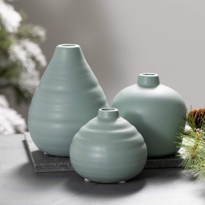 Sage Matte Ceramic Bud Vase Trio Set - Modern Home Accent