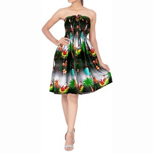 LA LEELA Women's Casual Beach Christmas Tree A line Slit Dresses Tube Top Evening Short Strapless Dress for Women - 1 of 4