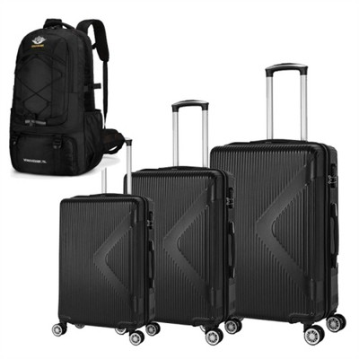 BEAFUP 3-Piece Hard Shell Luggage Set with Four-Wheel Rollers, Password Lock, and Hiking Bag - Lightweight Suitcases for Travel