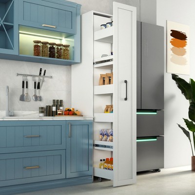 Lycvki White Multi-functional Pull-out Storage Single-sided open Shelf for Kitchen