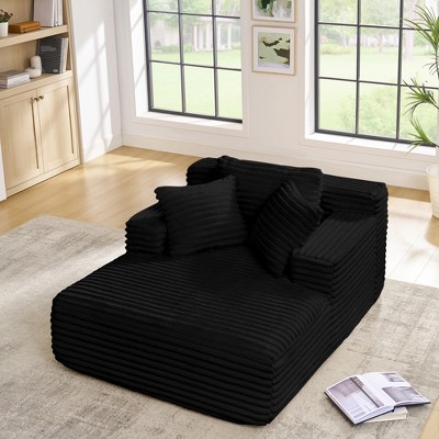 TinyHomie Living Room Compressed Chaise Lounge Foam Sofa bed, Fluffy Corduroy Upholstered Cloud Couch with Deep Seat, Black