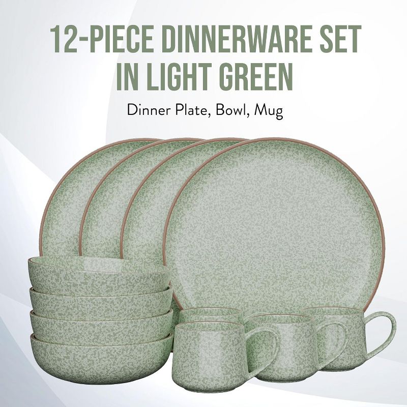 American Atelier 12 Pc Dinnerware Set Stoneware Dishes, Dinner Plate, Side Plate, Bowl, and Mug, Service for 4, Microwave and Dishwasher Safe, 2 of 8