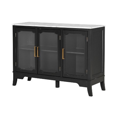 ModernLuxe Sideboard Accent Cabinet with Marble Top, Glass Door Storage Cabinet Display Cabinet with Adjustable Shelves
