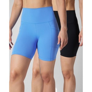 90 Degree By Reflex Womens 2 Pack Wonderlink Tribeca Elastic Free High Waist 7" Side Pocket Short and Everyday Basic Short - 1 of 4