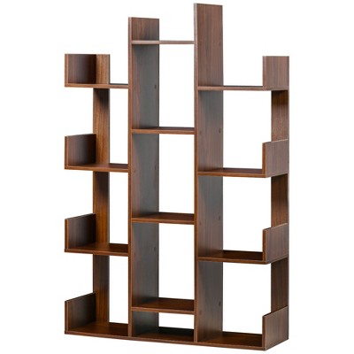 Modern Tree-Shaped Freestanding Brown Wood Bookshelf with 13 Shelves