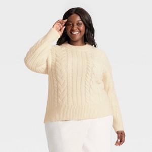 Women's Long Sleeve Cabled Tunic Sweater - A New Day™ - 1 of 3