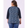 Agnes Orinda Women's Plus Size Round Neck 3/4 Raglan Sleeves Floral Printed Dressy Casual Peasant Tops - 4 of 4