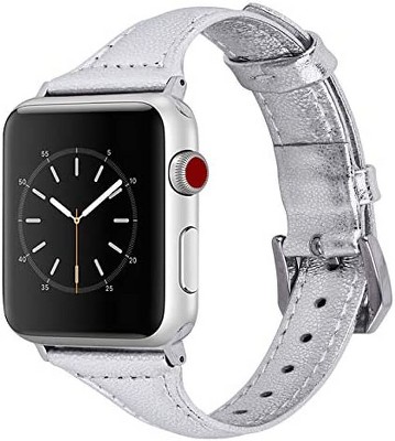 Worryfree Gadgets Genuine Leather Replacement with Apple Watch, Band for  iWatch Series 8 7 6 5 4 3 2 1 Dressy Bracelet Smart iWatch Accessories