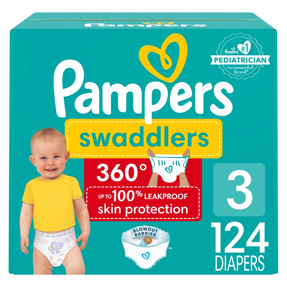 Pampers Swaddler 360 Enormous Disposable Baby Diapers - Size 3 - 124ct