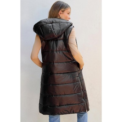 Hooded Long Quilted Vest Coat