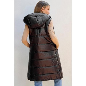 Black Hooded Long Quilted Vest Coat - 1 of 1