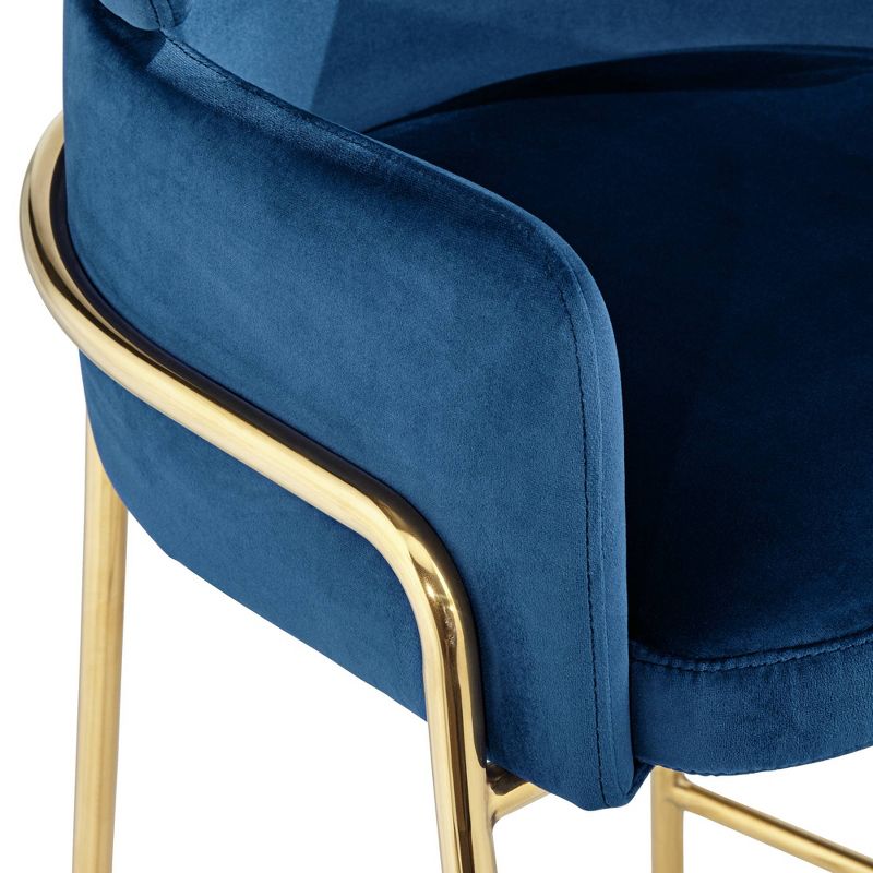 Studio 55D Barta Champagne Gold Bar Stool 31 3/4" High Modern Blue Velvet Upholstered Cushion with Backrest Footrest for Kitchen Counter Height Island, 5 of 10