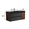 phiestina 48" Walnut Bathroom Vanity with Matt Black Sink, Soft Black Drawers & Door, Wall Mounted, Pre-Assembled - 2 of 4