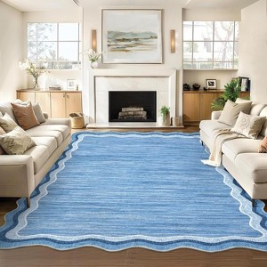 Washable Wavy Edge Area Rug, Non Slip Non Shedding Low Pile Floor Cover, Soft Accent Mat for Kitchen Bedroom Hallway Entryway Office - 1 of 4