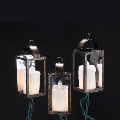 Kurt S. Adler 10ct LED Pillar Candle in Mirrored Lantern Christmas Lights Clear - 2' Green Wire