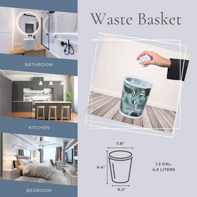 Tropical Palm Leaves Blue Plastic Bathroom Waste Basket