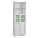 Tangkula Bathroom Tall Storage Cabinet Linen Tower w/ Glass Door & Adjustable Shelf White