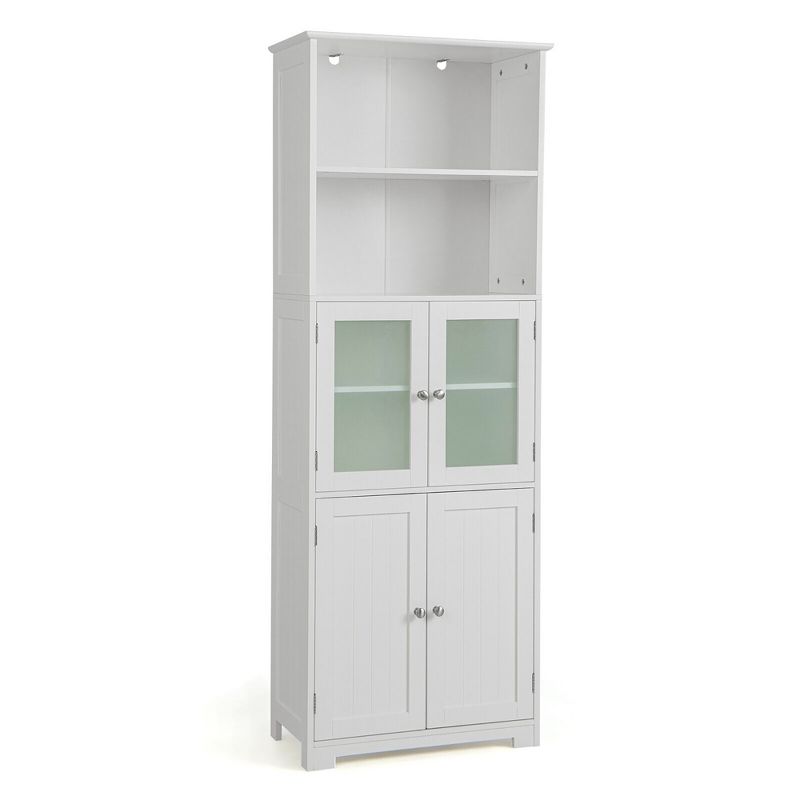 Tangkula Bathroom Tall Storage Cabinet Linen Tower w/ Glass Door & Adjustable Shelf White, 1 of 11