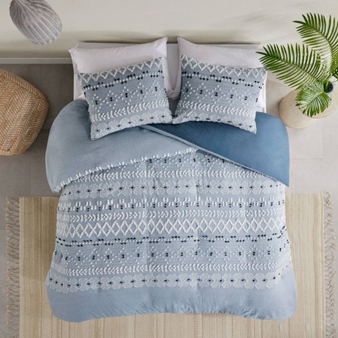 Home Cotton Denim Blue Duvet Cover Set King Size 3 Pcs, Super Soft Bedding