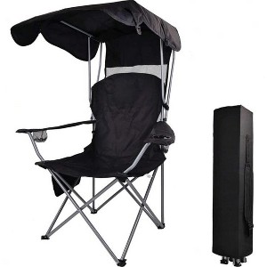 Angel Sar Black Camp Chair with Tilting Shade Canopy, Folding Recliner with Carry Bag, Wide Portable Outdoor Chair - 1 of 4