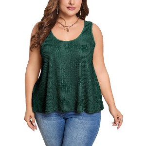 Sequin Tops Plus Size Glitter Tank Top Sleeveless Sparkle Shimmer Shirt Tops Camisole Vest - 1 of 4