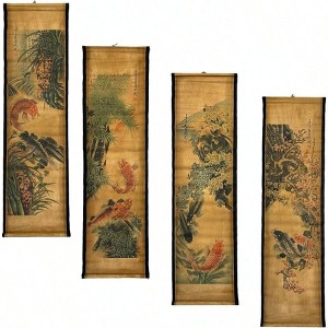 4PCS/Set Wall Scroll Hanging Painting Decor Japanese Koi Fish Flower Fengshui Ancient Paintings Asia Traditional Art Attract - 1 of 4