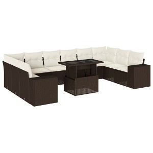vidaXL 11 Piece Patio Sofa Set with Cushions Brown and Cream Poly Rattan - 1 of 4