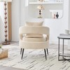 VASIP Modern Velvet Open Back  Accent Chair Barrel Dining Chair with Metal Legs, Leisure and Comfortable Sofa,for Living Room,Dining Room,Beige - 3 of 4