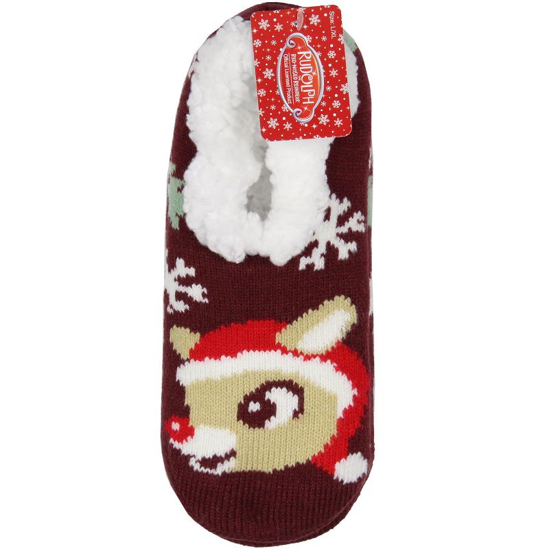 Rudolph The Red-Nosed Reindeer Christmas Holiday Slipper Socks No-Slip Sole, 4 of 5