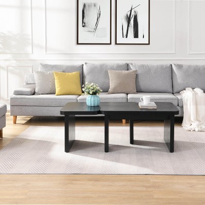 GDFStudio Galen Modern Rectangular Detachable Coffee Table with 2 Wooden L-Shape Pieces