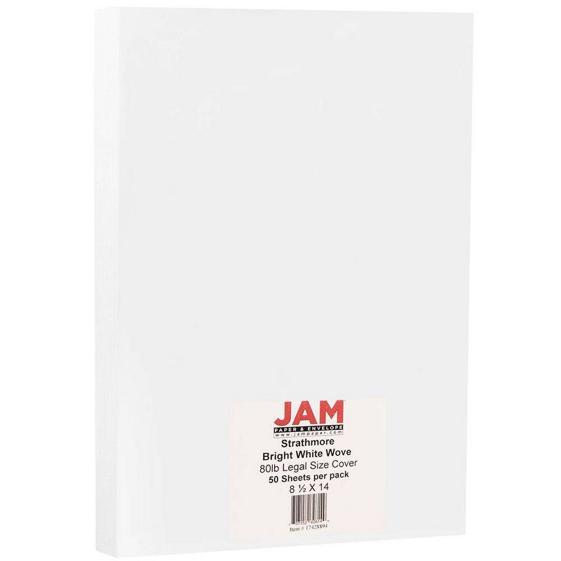JAM Paper 8.5&#34;x14&#34; Legal Cardstock Coverstock Strathmore 80lb 50 Sheets Bright White Wove, 1 of 4