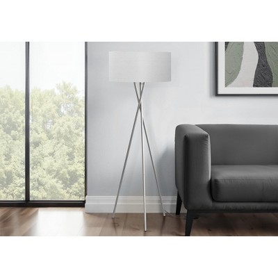 Lighting, 62"h, Floor Lamp, Nickel Metal, Grey Shade, Contemporary