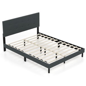 Costway Queen Size Bed Frame Linen Upholstered Platform Bed Frame with Tufted Headboard - 1 of 4