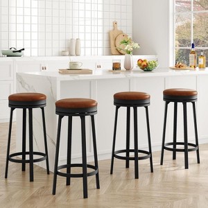 360° Swivel Bar Stool Set of 4, PU Leather Upholstered Counter Height Bar Stool w/Metal Footrests, Modern Barstool for Kitchen, Dinig Rooms, Black - 1 of 4