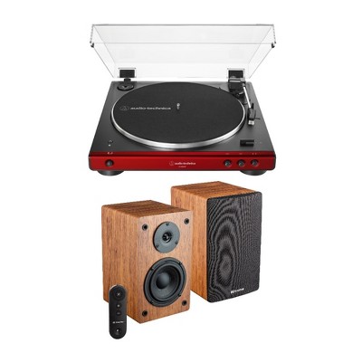 Audio-Technica AT-LP60XBT Bluetooth Stereo Turntable (Red) w/ Bookshelf Speaker