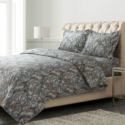 King Green Paisley Cotton Flannel Duvet Cover Set