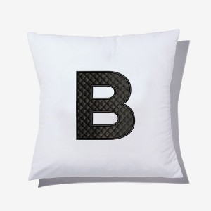 Personalization Mall Black Quilted Velour Initial Embroidered Applique Throw Pillow - 1 of 1