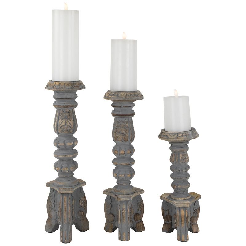 Northlight Set of 3 Brushed Gray Tripod Wooden Pillar Candle Holders 18", 3 of 6