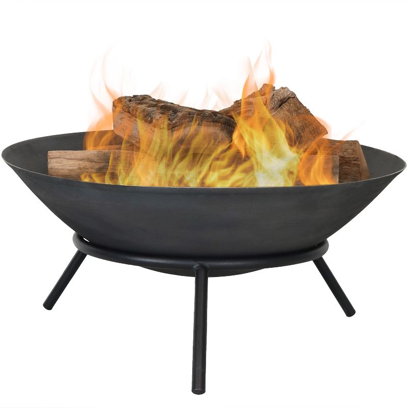 Sunnydaze Outdoor Camping or Backyard Cast Iron Round Rustic Raised Fire Pit Bowl with Steel Finish on Stand - 22", 1 of 10