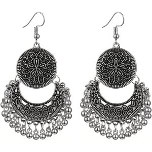 Boho Dangle Earrings with Moon, Disc & Tassel - Bohemian Hypoallergenic Drop Earrings for Women - 1 of 4