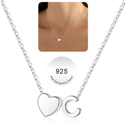 Turandoss S925 Sterling Silver Heart Initial Necklace for Women Girls, Silver Letter Heart Pendant Necklace, Birthday Gifts for Women Girls, 16+3In