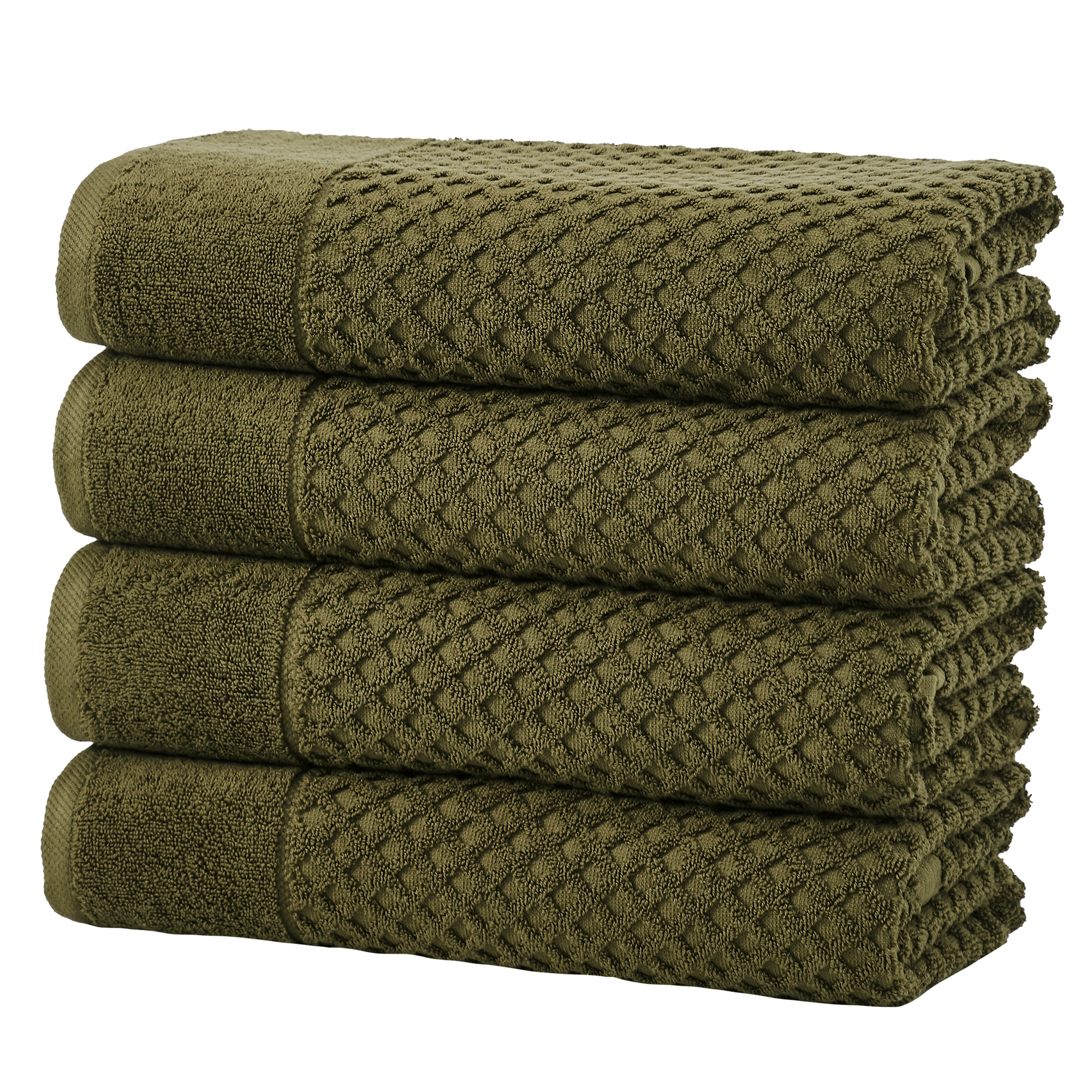 Cotton Quick-Dry Waffle Textured Towels - (4 Pack Bath Towels, Olive)