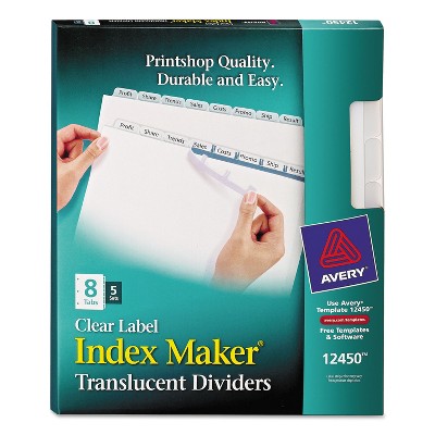 Avery Index Maker Print & Apply Clear Label Plastic Dividers 8-Tab Letter 5 Sets 12450