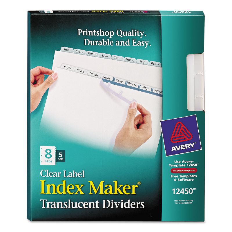 Avery Index Maker Print & Apply Clear Label Plastic Dividers 8-Tab Letter 5 Sets 12450, 1 of 9