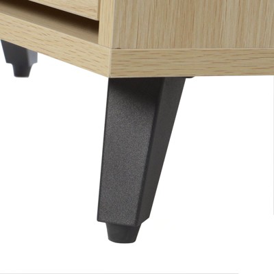 Angel Sar Rattan Shoe Cabinet for Entryway, Slim Shoe Storage Cabinet with 2 Flip Drawers, Natural Wood