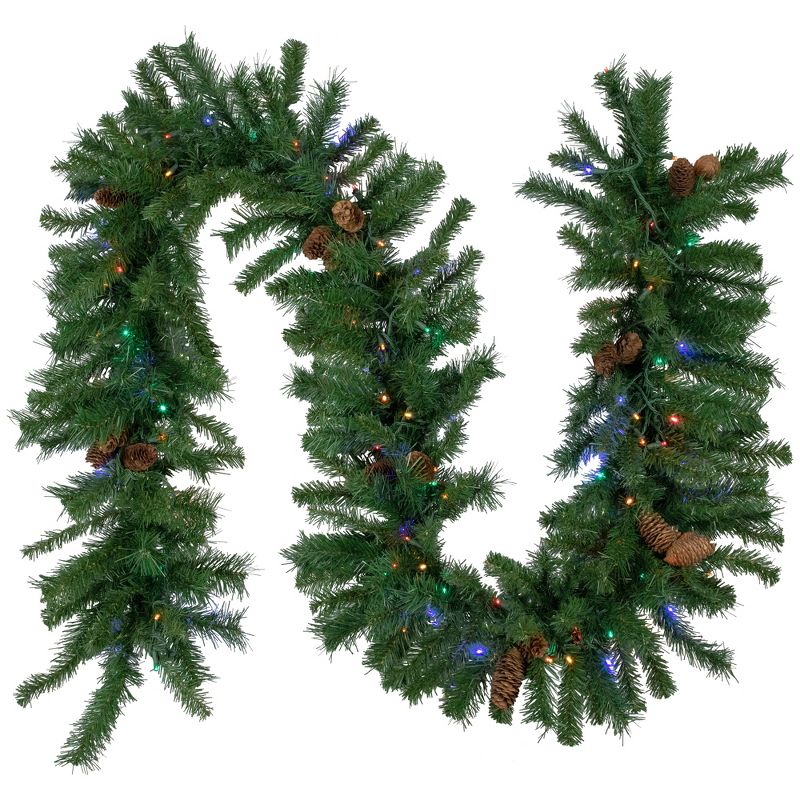 Northlight 9' x 16" Pre-Lit  Red Pine Artificial Christmas Garland, Multi LED Lights, 1 of 5